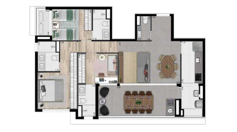 Planta de 110m² - Ambience Vila Mariana
