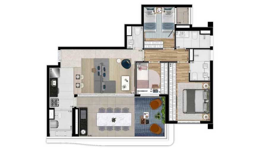 Planta de 102m² - Arky Cayowaá