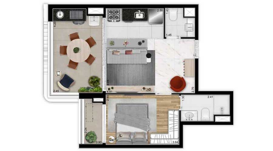 Planta de 51m² - Arky Cayowaá