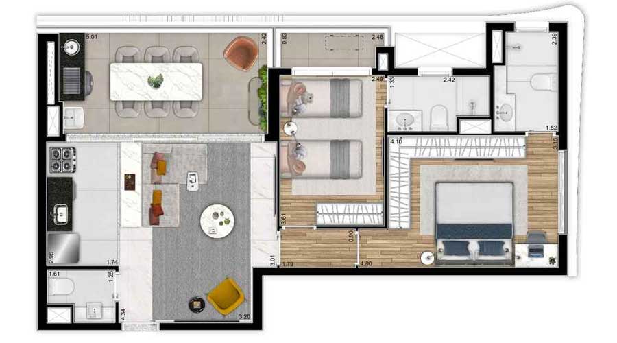 Planta de 80m² - Arky Cayowaá