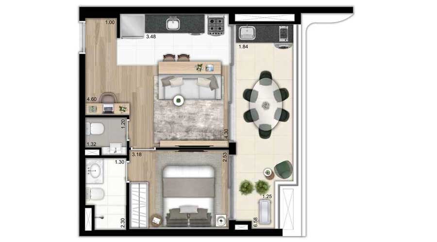 Planta de 50m² - Boreal Madalena