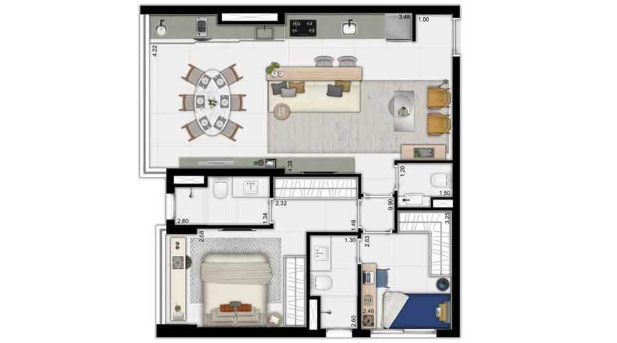 Planta de 76m² - Boreal Madalena