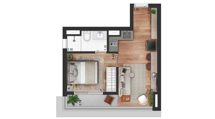 Planta de 33m² - The Collection Ibirapuera