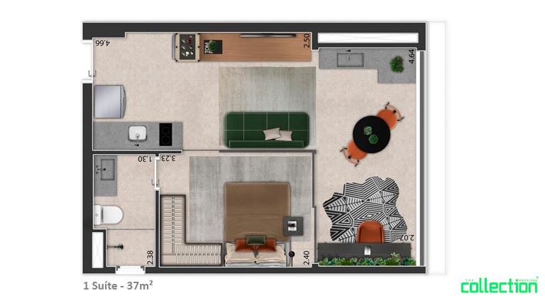 Planta de 37m² - The Collection Madalena