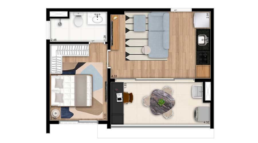 Planta de 37m² - The Collection Madalena