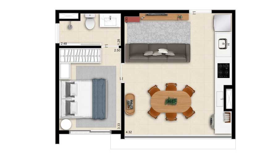 Planta de 37m² - The Collection Madalena