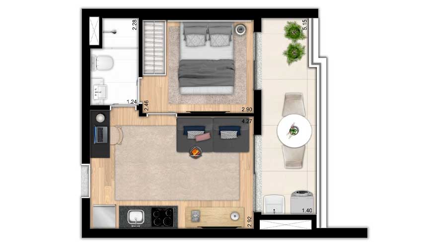 Planta de 36m² - The Collection Paulista