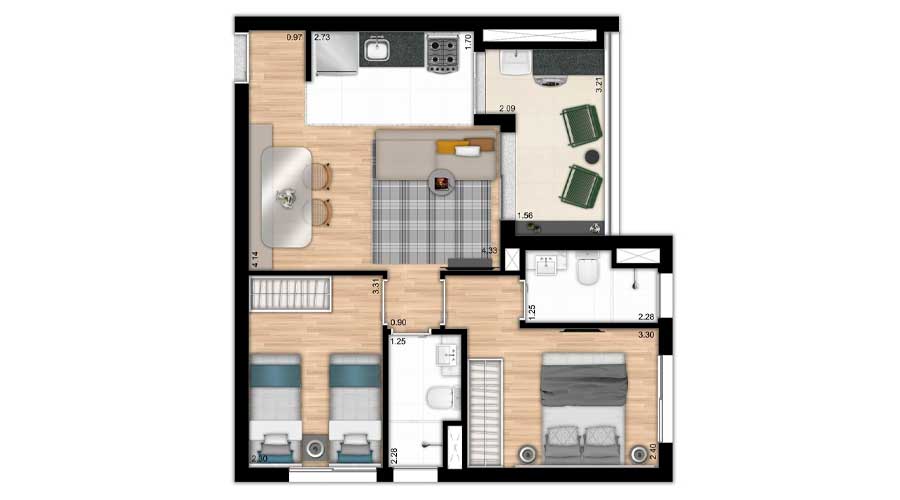 Planta de 55m² - The Collection Paulista