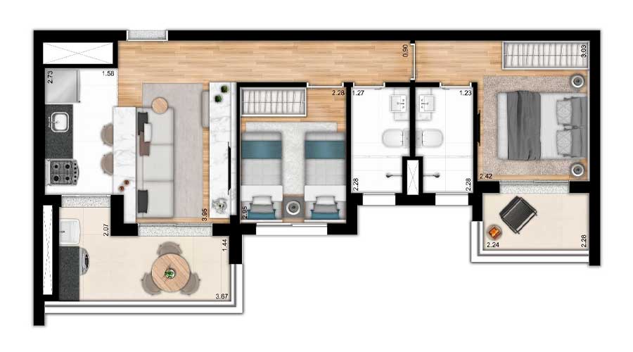 Planta de 60m² - The Collection Paulista