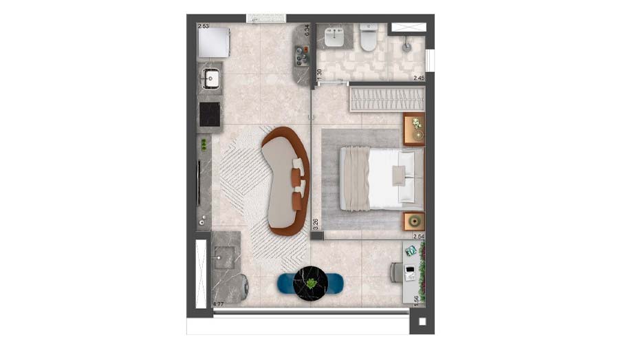 Planta 1 de 36m² - 1 Suíte