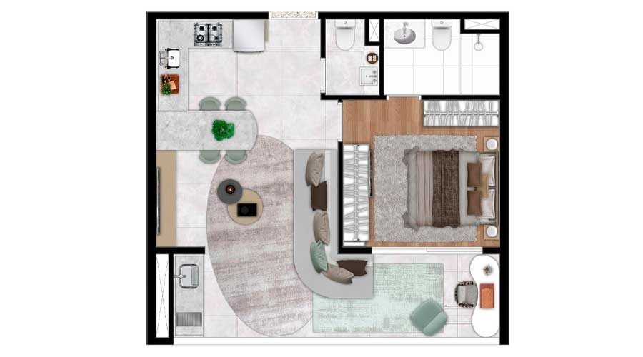 Planta DF345 - 48m² - 1 Suíte