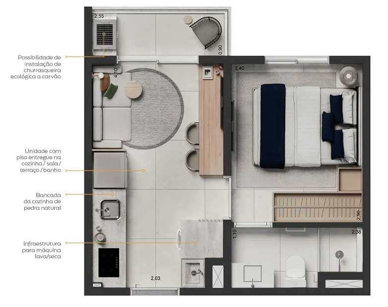 Planta de 25m² - Elev Sacomã