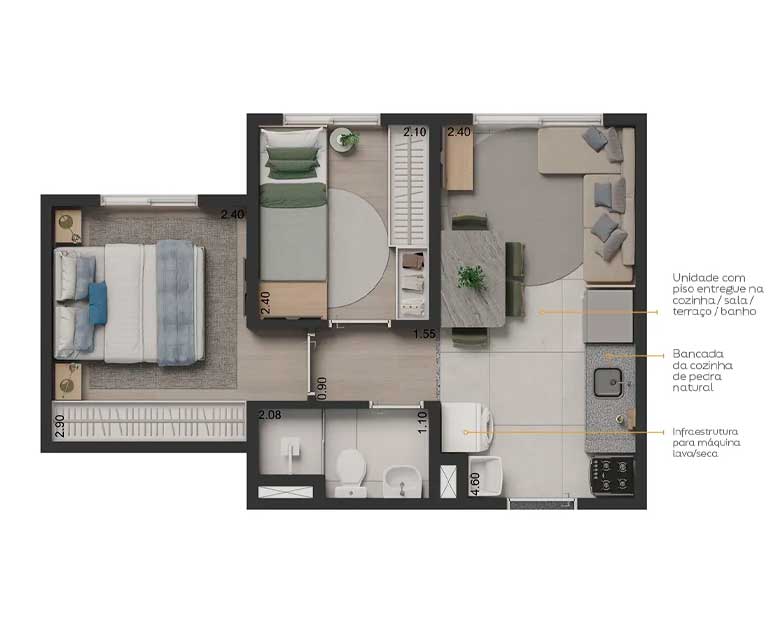 Planta de 32m² - Elev Sacomã