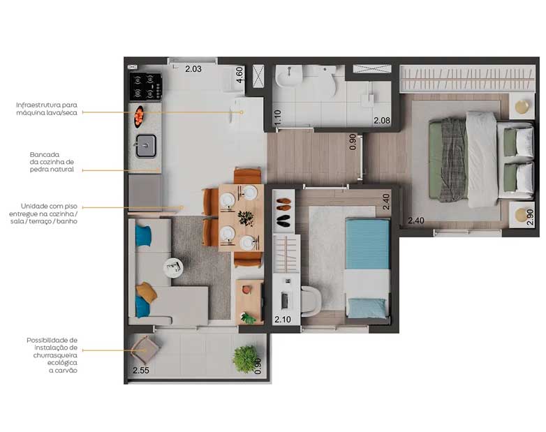 Planta de 34m² - Elev Sacomã