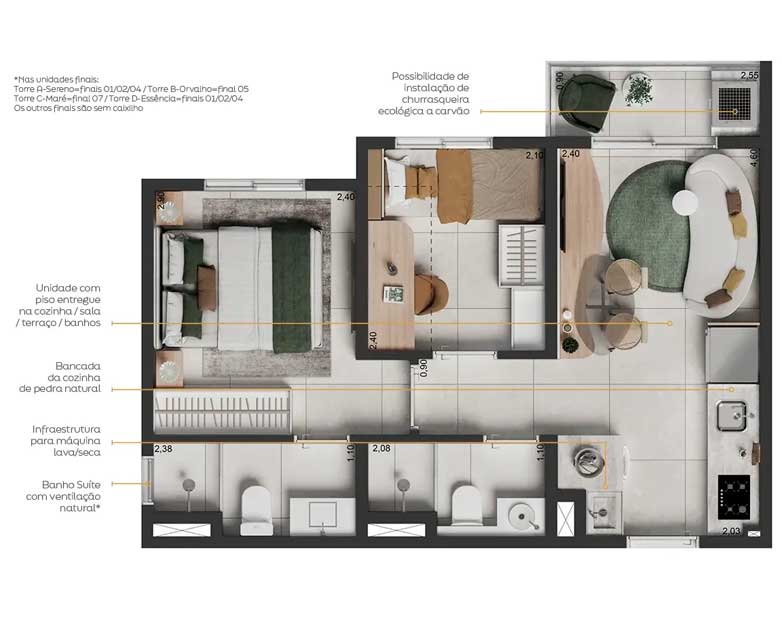 Planta de 37m² - Elev Sacomã