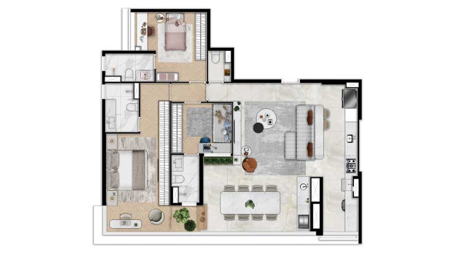 Planta de 118m² - Horizon Paraíso