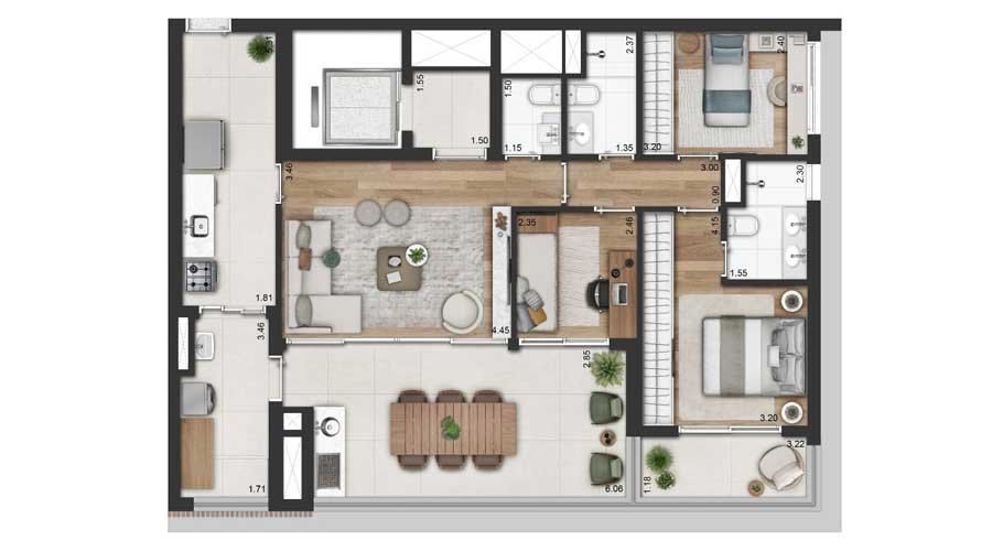 Planta de 112m² - Mirant Ibirapuera