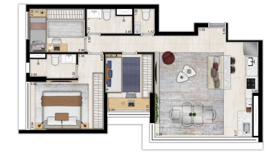 Planta de 79m² - Nattur Nova Klabin