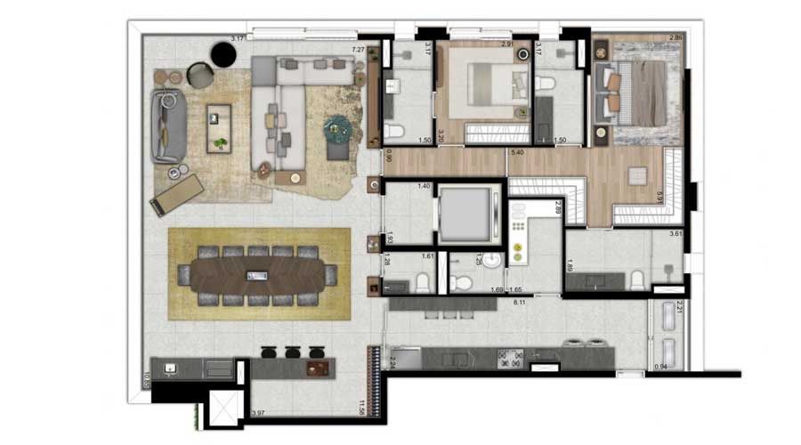 Planta de 186m² - Oscar Ibirapuera
