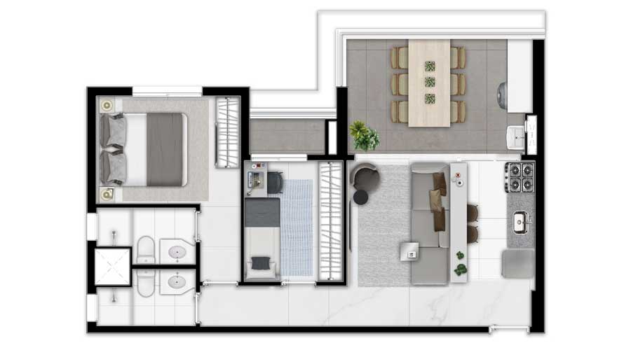Planta de 59m² - Side Alto da Boa Vista