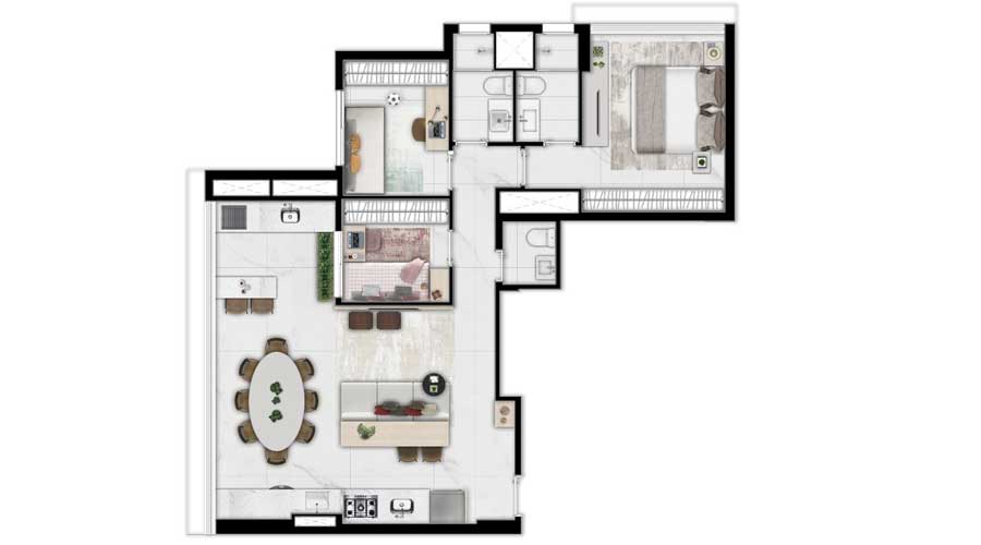 Planta de 80m² - Side Alto da Boa Vista