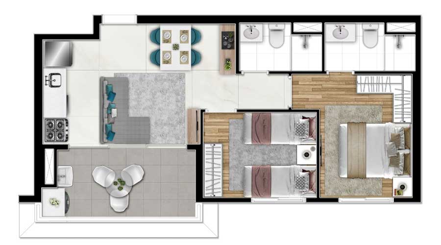 Planta de 49m² - Side Barra Funda