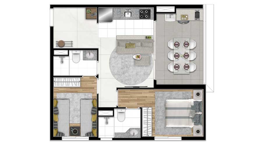 Planta de 53m² - Side Barra Funda