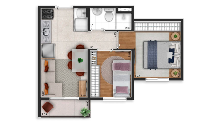 Planta de 34m² no Vila Boulevard Mooca