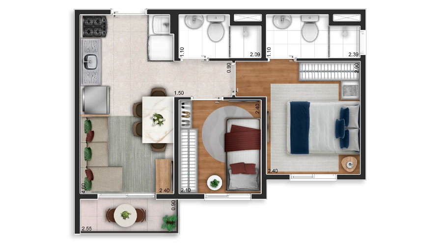Planta de 37m² no Vila Boulevard Mooca