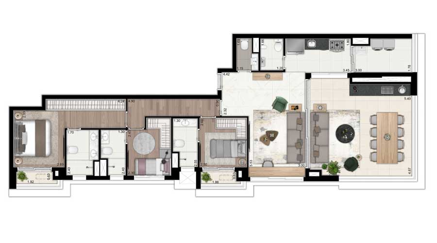 Planta de 131m² - Vista Campo Belo